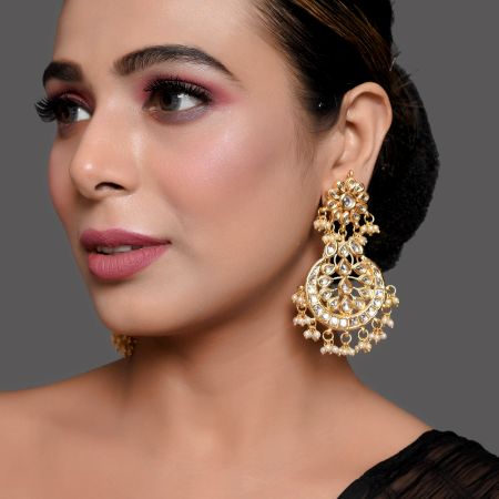 Handcrafted Pearl Halo Mirror Chandelier Earrings for Festive Wear